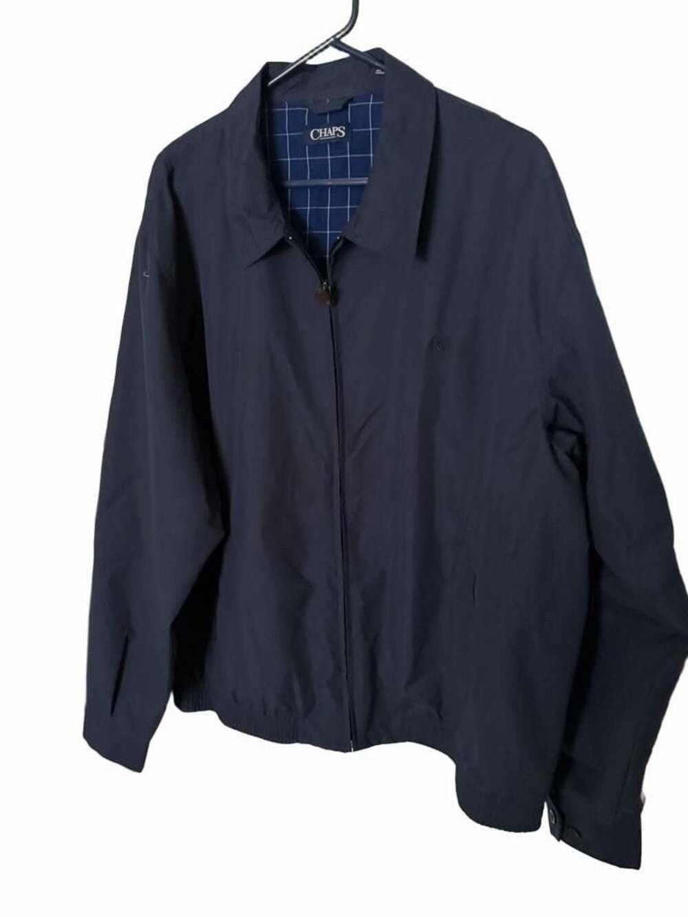 Chaps Men's Navy Blue Full Zip Harrington Jacket with Blue Plaid Lining XXL